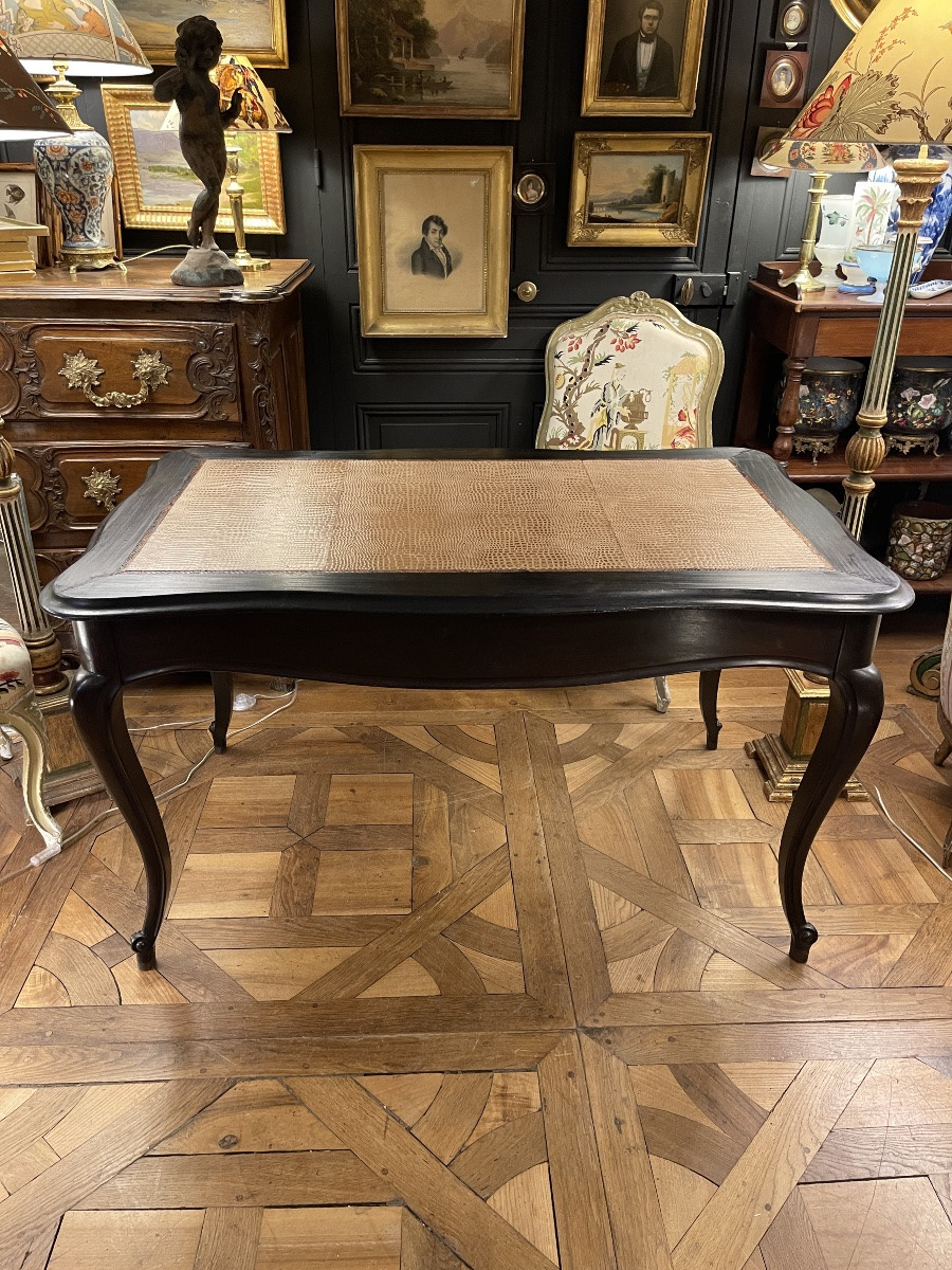 19th Century Blackened Wooden Flat Desk-photo-4