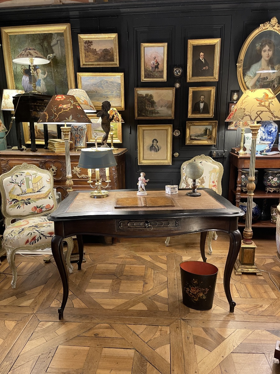 19th Century Blackened Wooden Flat Desk-photo-8