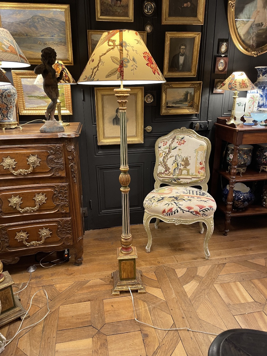 Polychrome Painted Wooden Floor Lamp, Height 157 Cm-photo-2