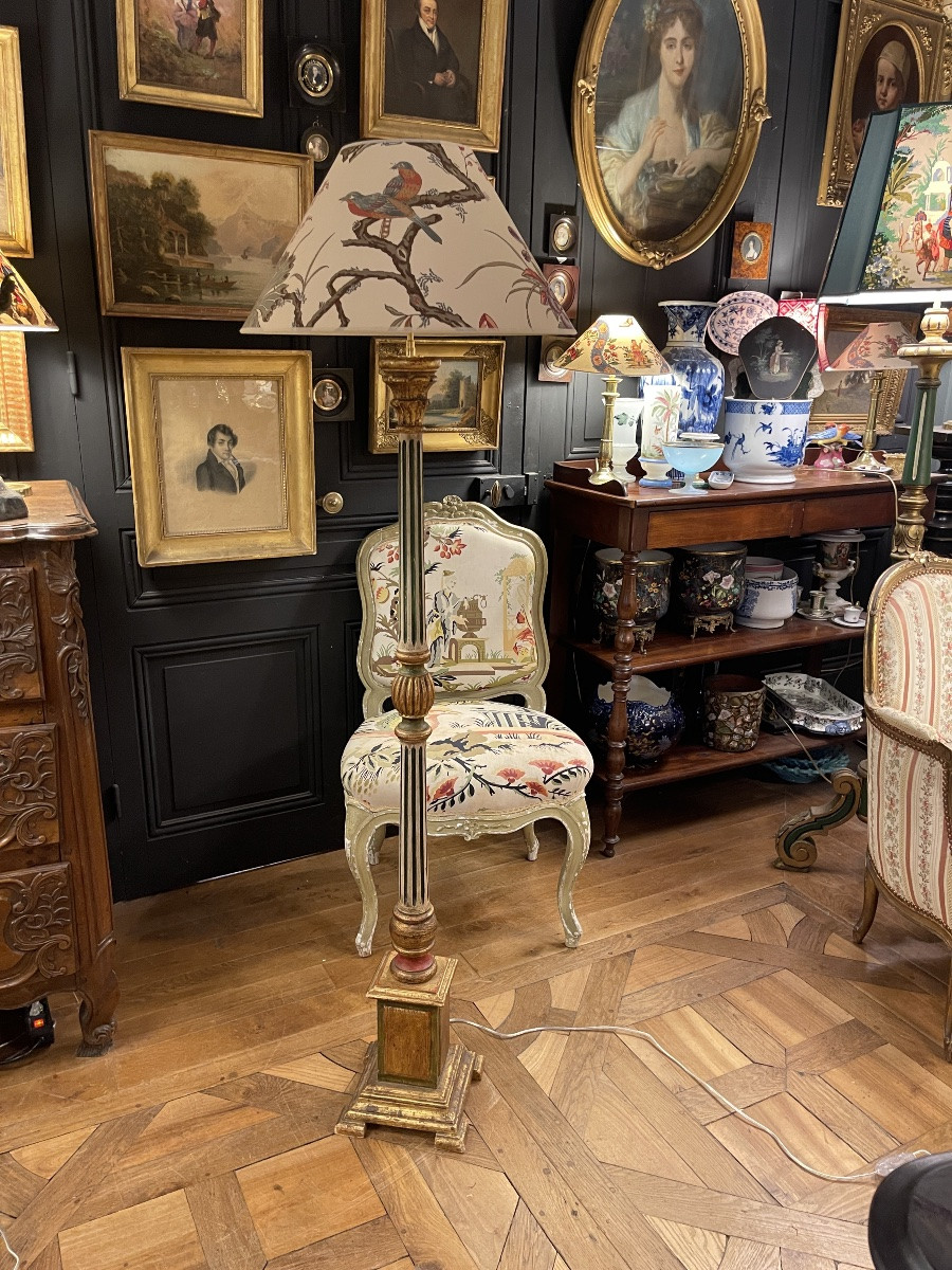 Polychrome Painted Wooden Floor Lamp, Height 157 Cm-photo-3