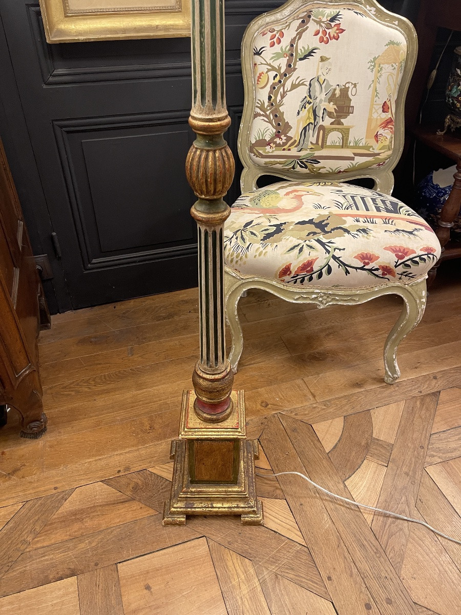 Polychrome Painted Wooden Floor Lamp, Height 157 Cm-photo-4
