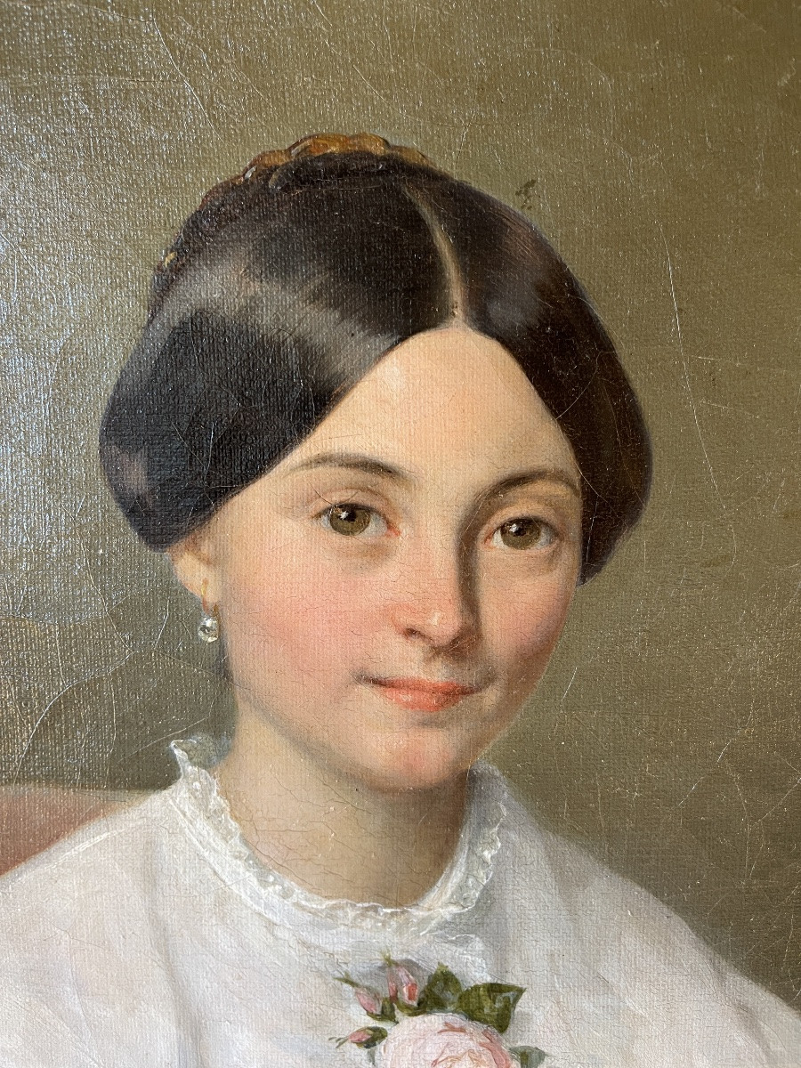 Portrait Of A Young Woman In A White Dress, 19th Century-photo-3