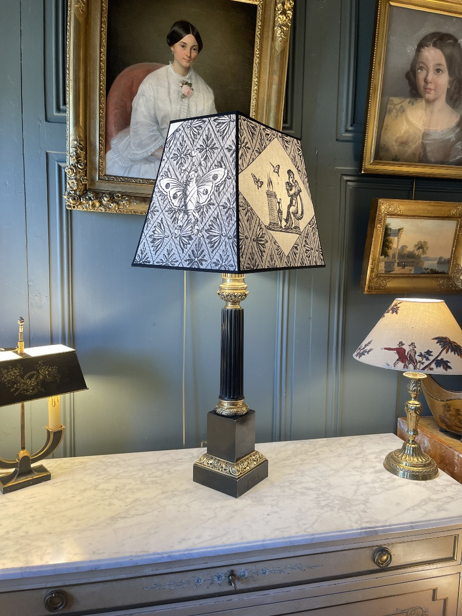 19th Century Patinated Bronze And Brass Lamp, Height 81.5 Cm-photo-3