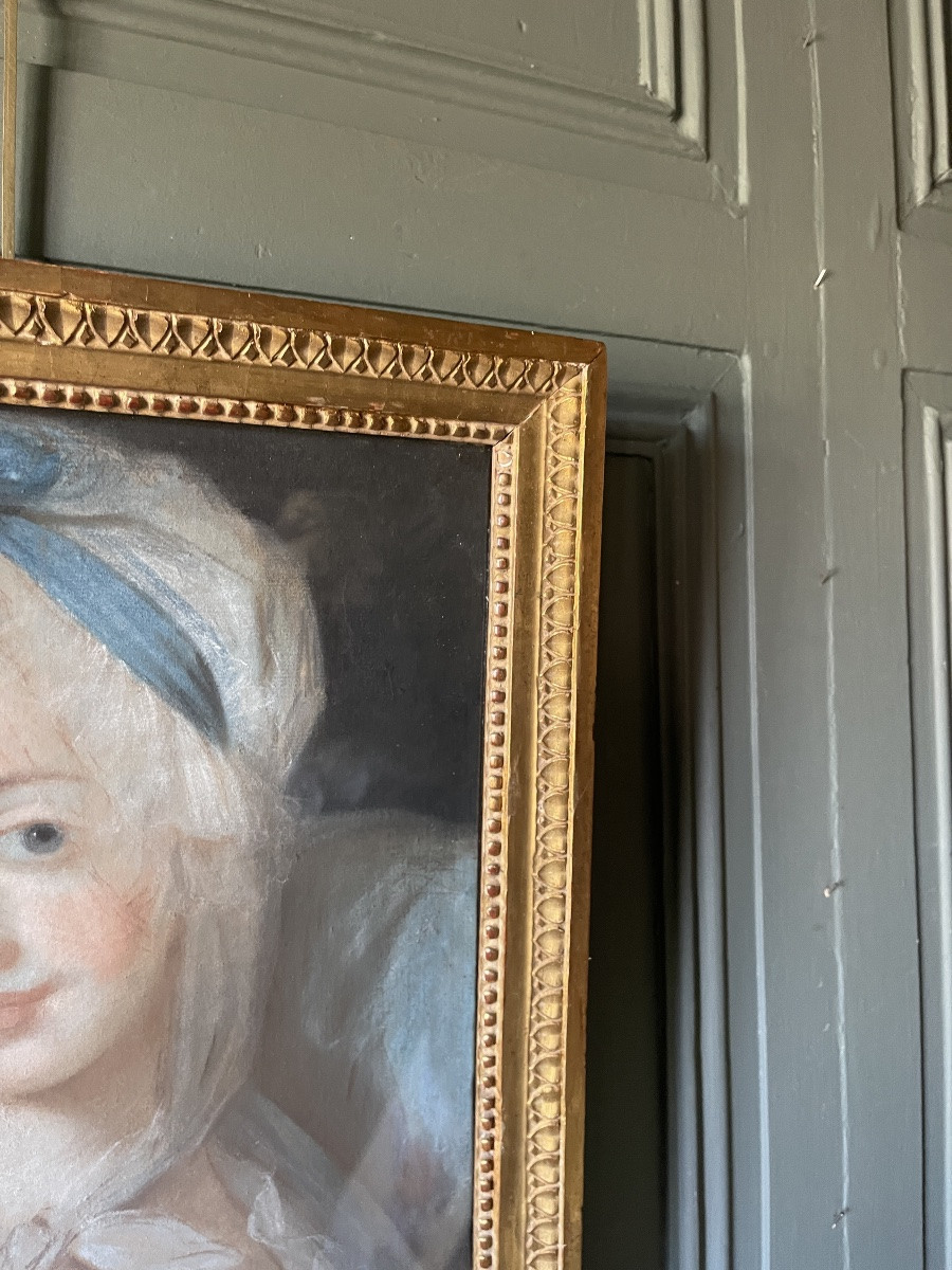 Portrait d'une jeune dame au ruban bleu, pastel XVIIIème-photo-4