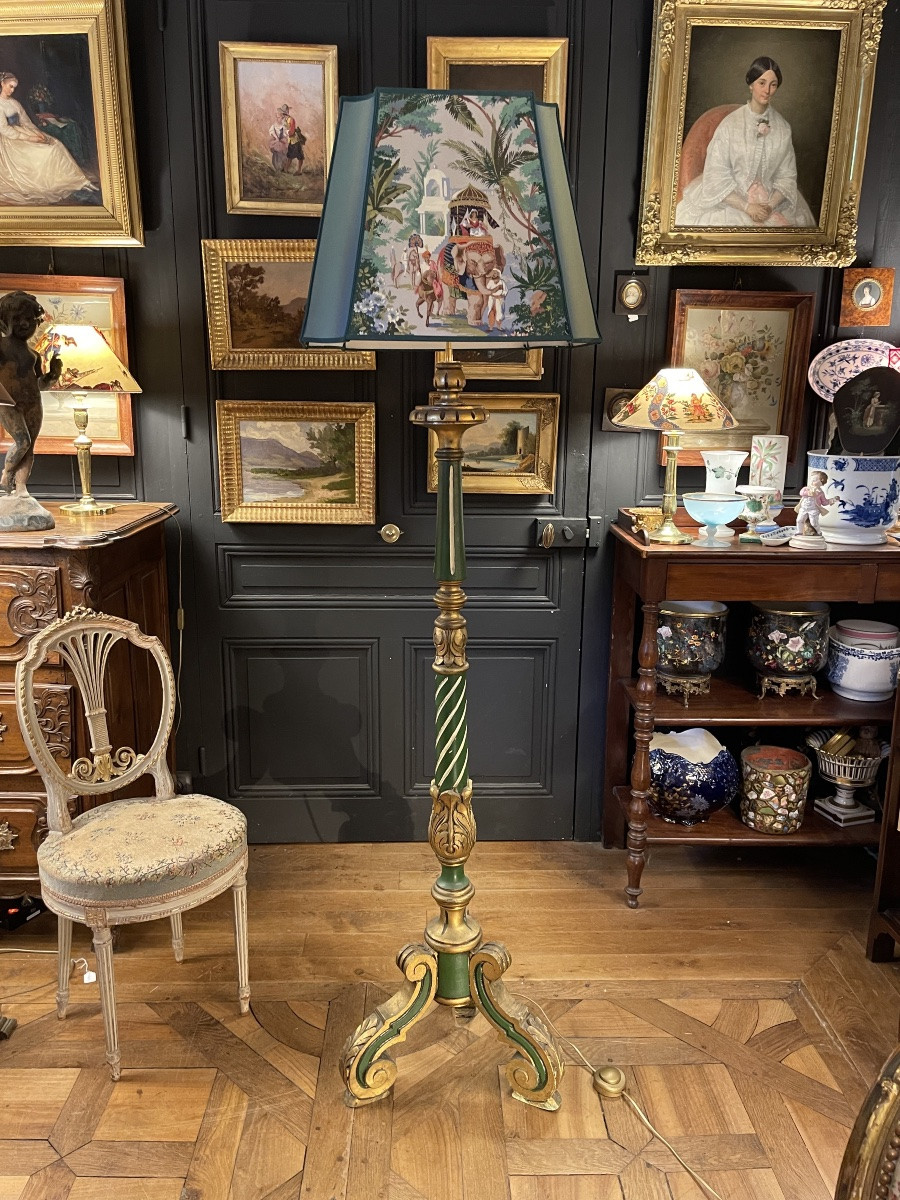 Tripod Floor Lamp In Painted Wood, Height 181 Cm-photo-1