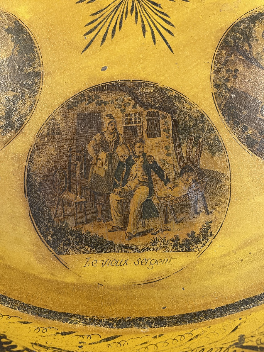 Painted Sheet Metal Tray Decorated With "songs By Pierre-jean De Béranger", 19th Century-photo-2