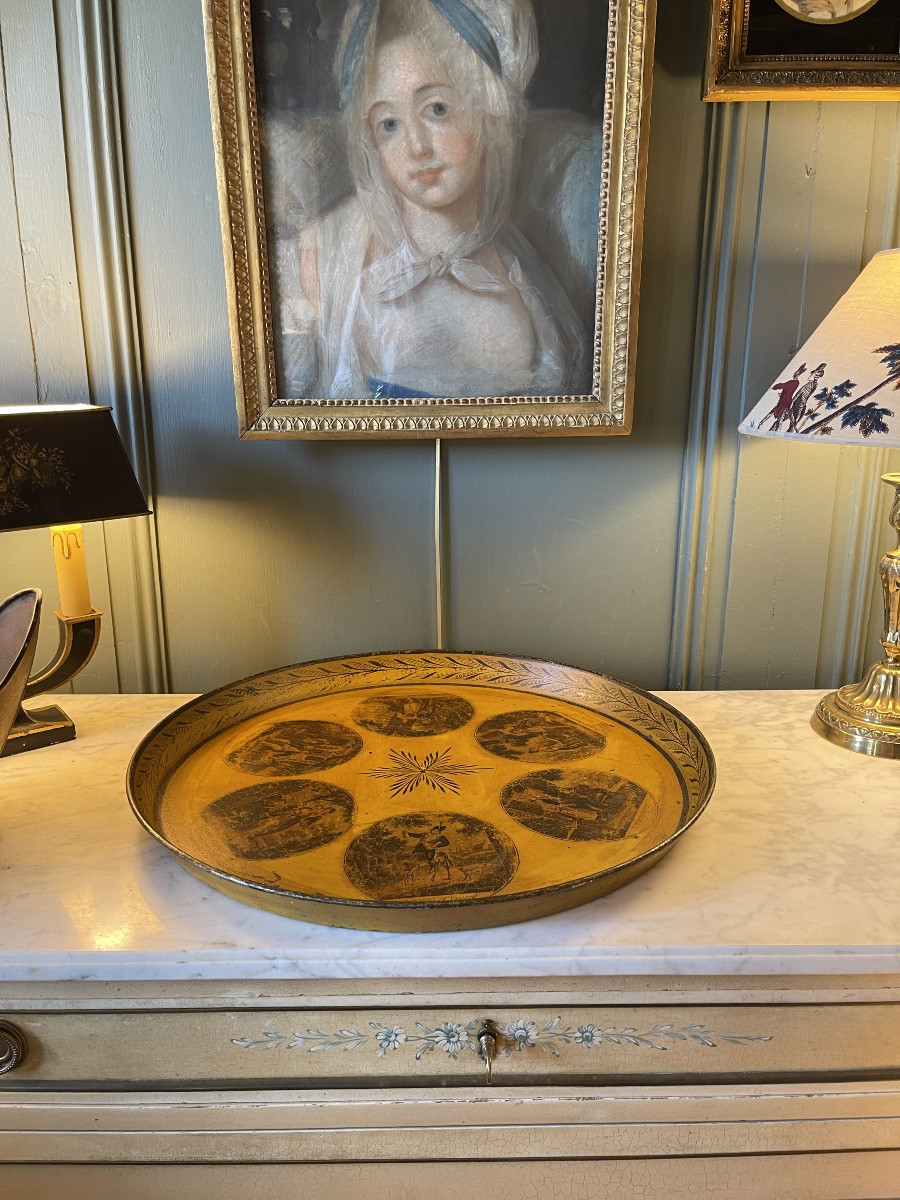 Painted Sheet Metal Tray Decorated With "songs By Pierre-jean De Béranger", 19th Century-photo-6