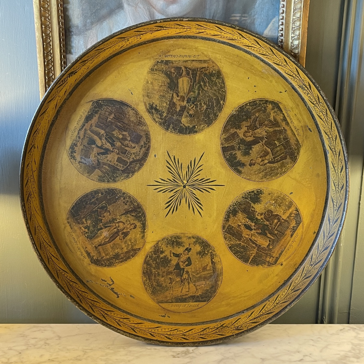 Painted Sheet Metal Tray Decorated With "songs By Pierre-jean De Béranger", 19th Century