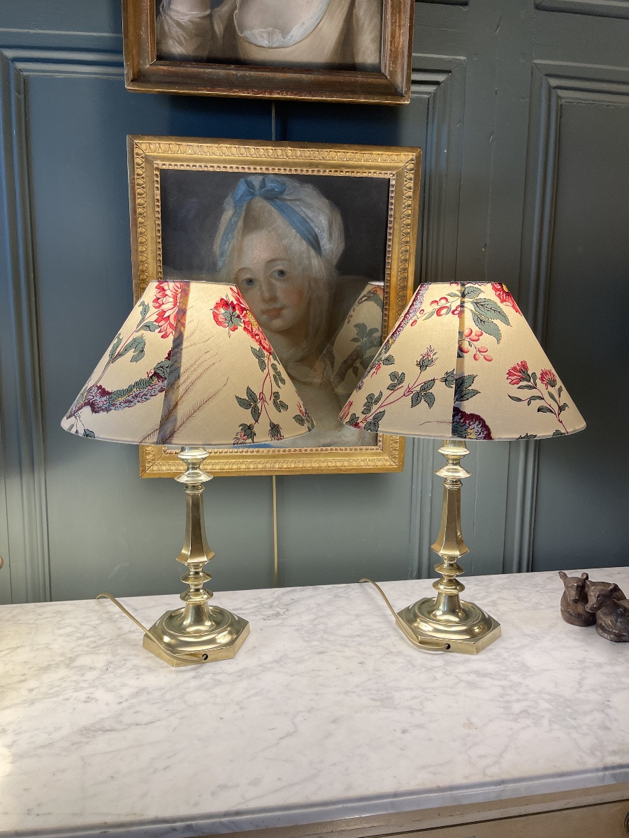 Pair Of Bronze Lamps, Height 46 Cm-photo-2