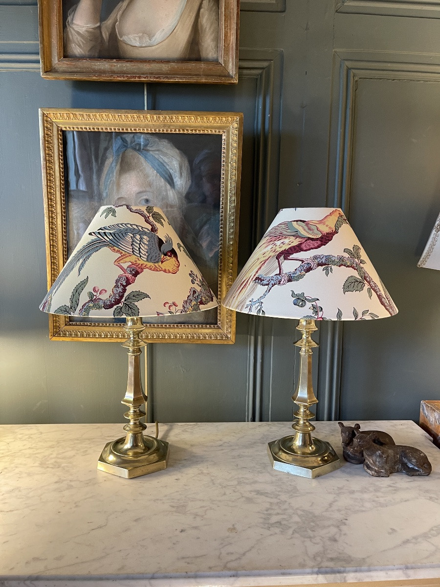 Pair Of Bronze Lamps, Height 46 Cm-photo-3