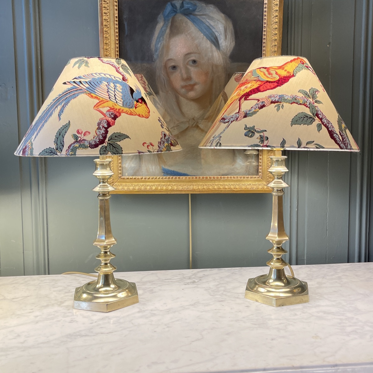 Pair Of Bronze Lamps, Height 46 Cm