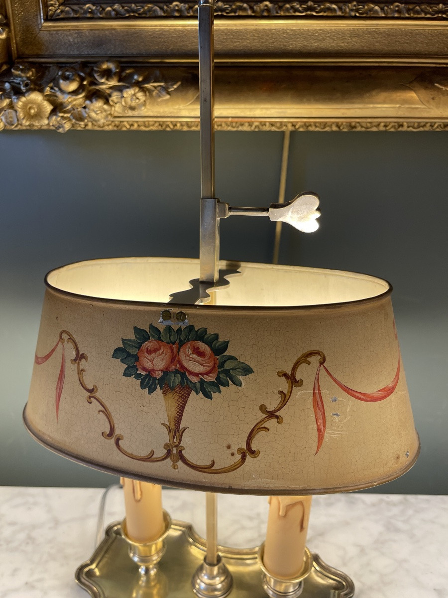 Silver-plated Bronze Bouillotte Lamp With Floral Decoration, Height 44 Cm-photo-2