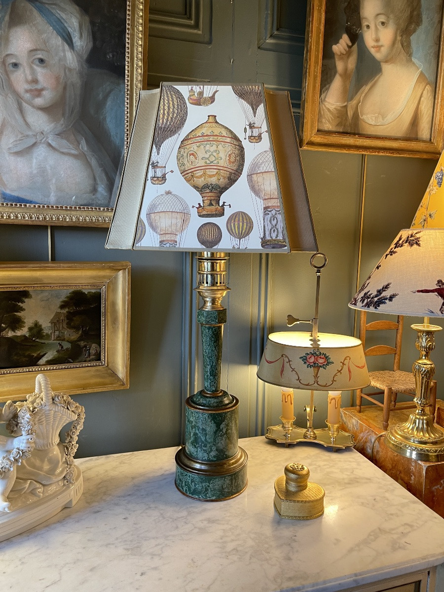 Lampe Carcel en tôle peinte XIXème, hauteur 70 cm-photo-2