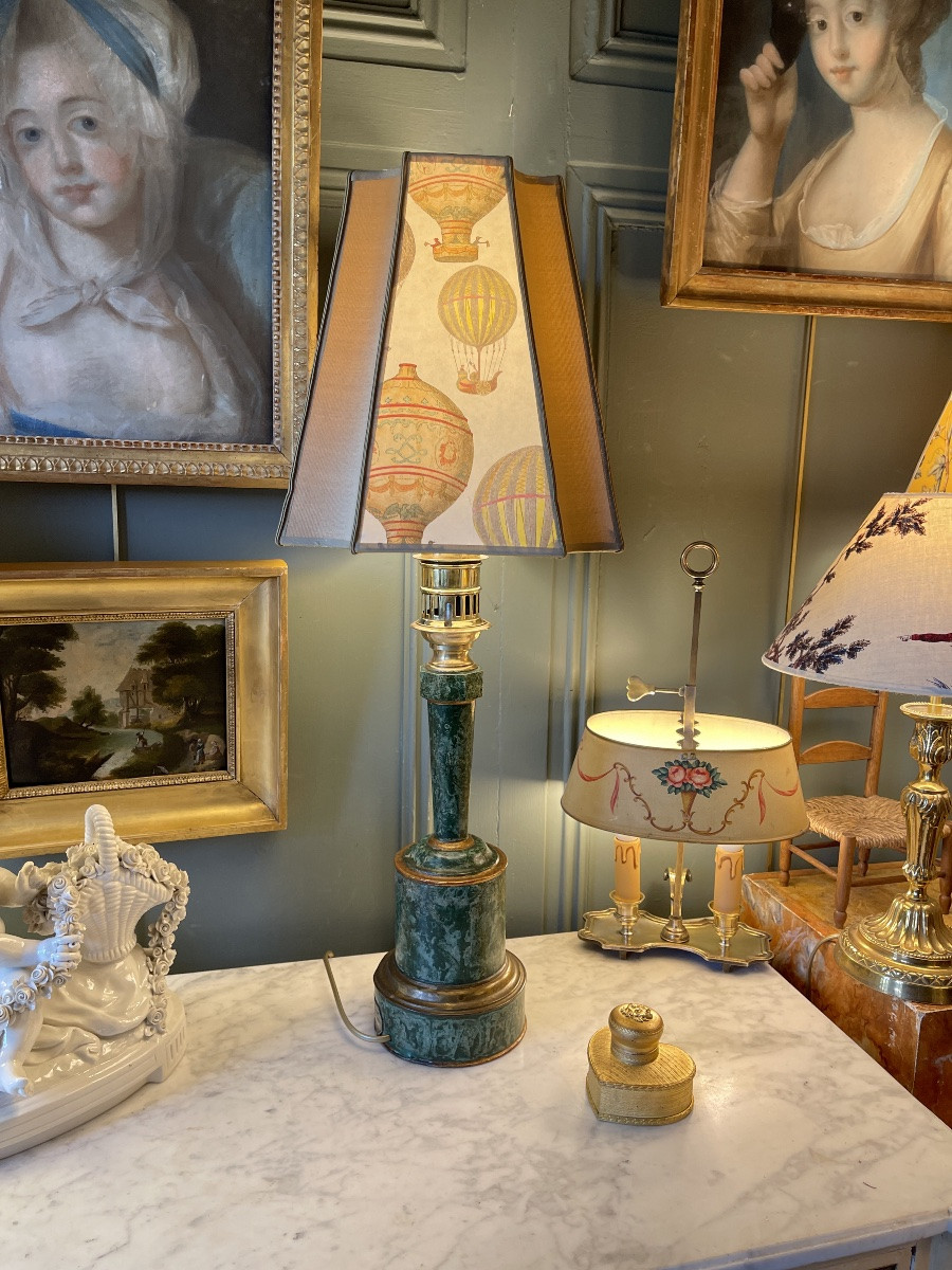 Lampe Carcel en tôle peinte XIXème, hauteur 70 cm-photo-3