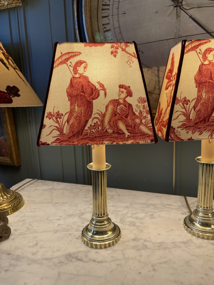 Pair Of Small Bronze Lamps, Height 38.5 Cm-photo-2