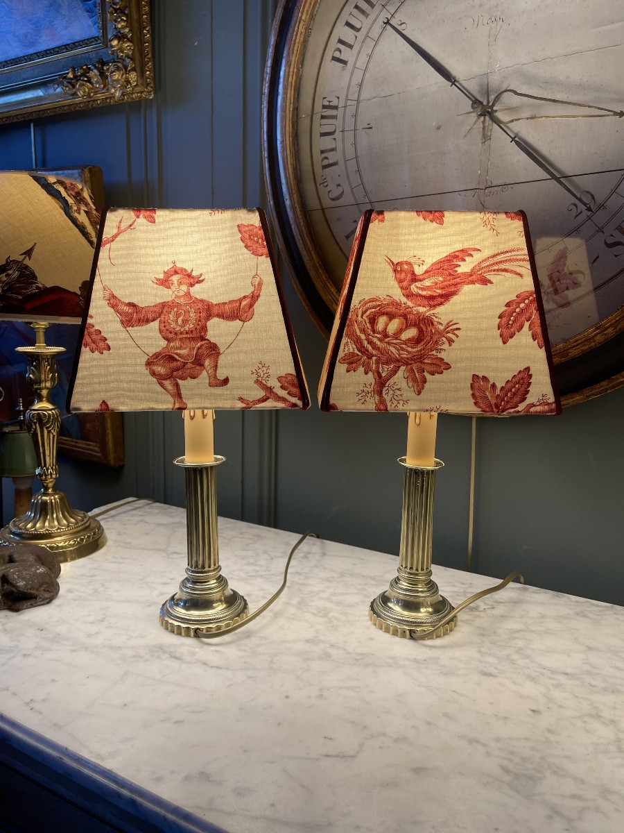 Pair Of Small Bronze Lamps, Height 38.5 Cm-photo-1