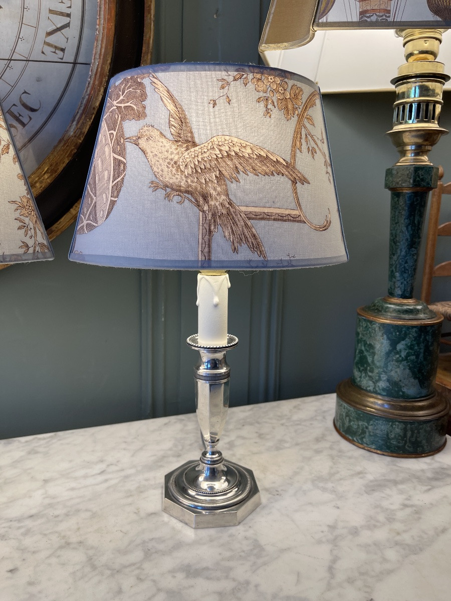 Pair Of Small Silver Metal Lamps, Height 38.5 Cm-photo-3