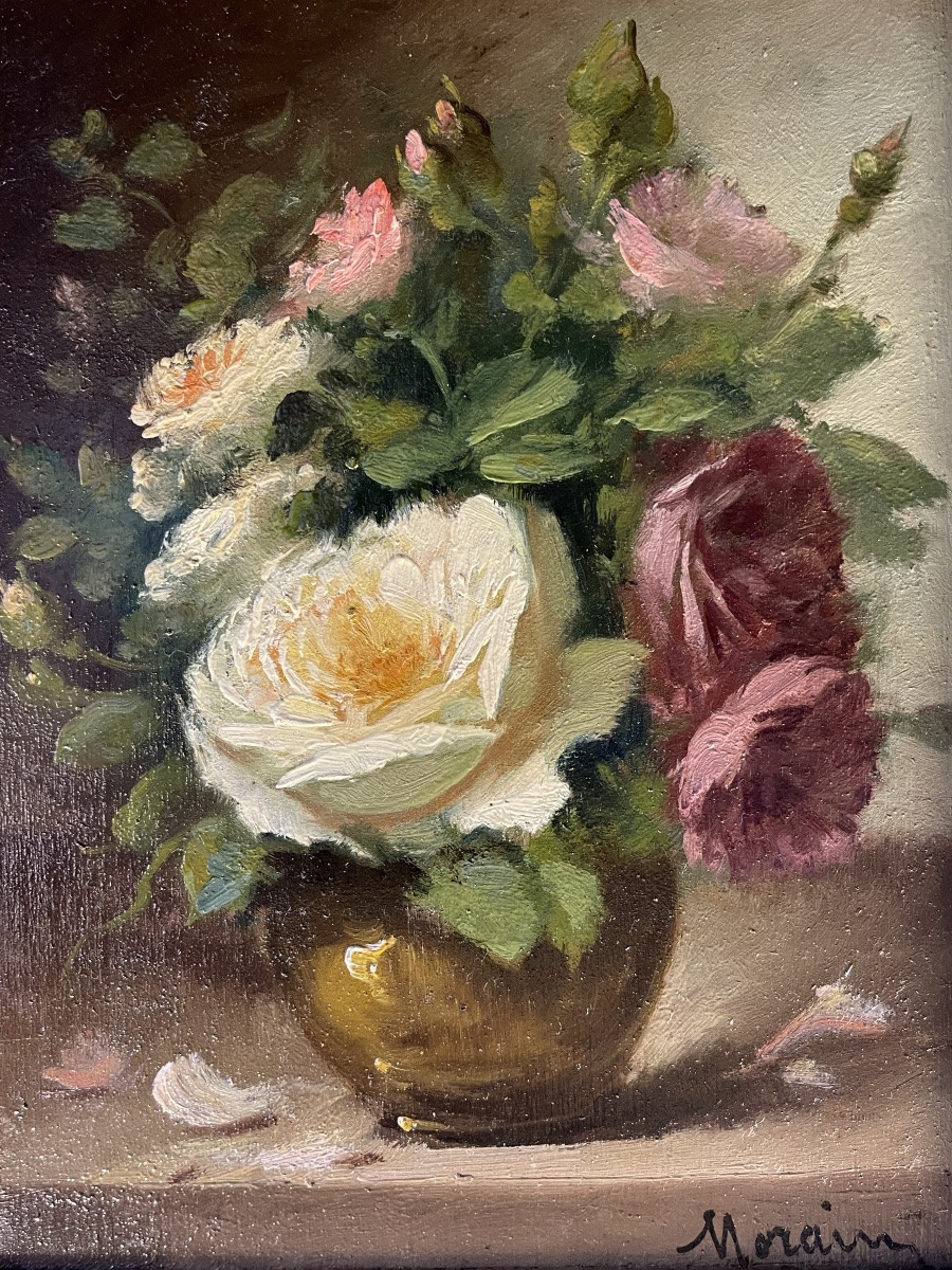 Bouquet de roses anciennes de Pierre Morain XIXème-photo-2