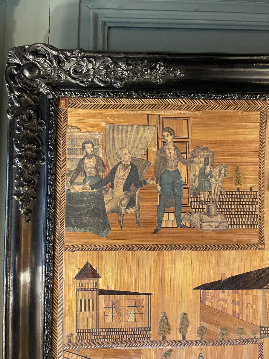 Le retour de l'Enfant prodigue, marqueterie de paille et gravures XIXème-photo-3