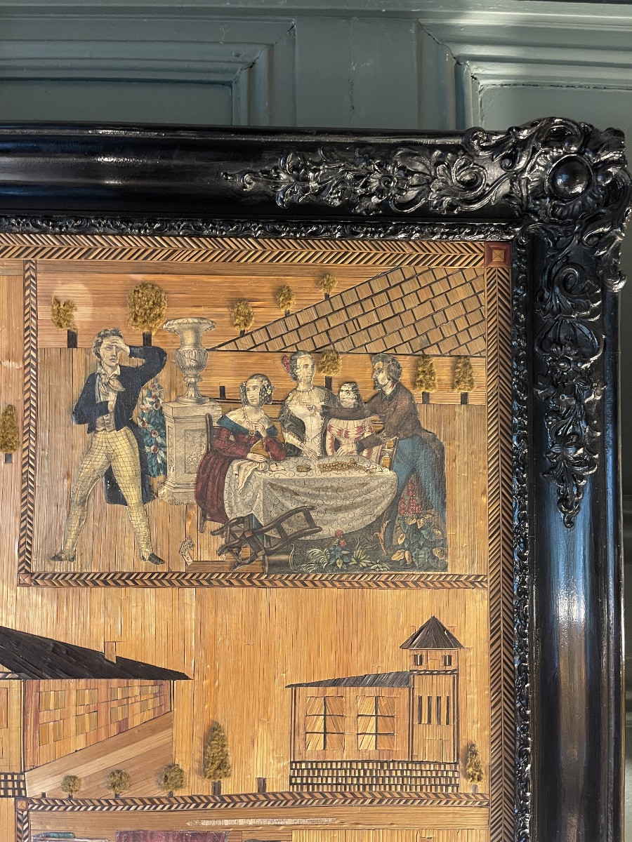 Le retour de l'Enfant prodigue, marqueterie de paille et gravures XIXème-photo-4