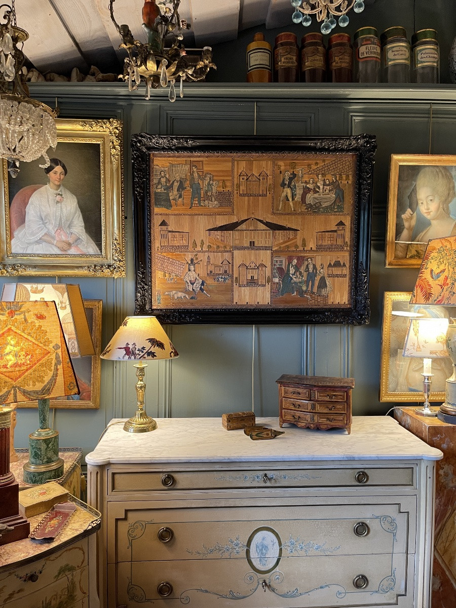 Le retour de l'Enfant prodigue, marqueterie de paille et gravures XIXème-photo-8