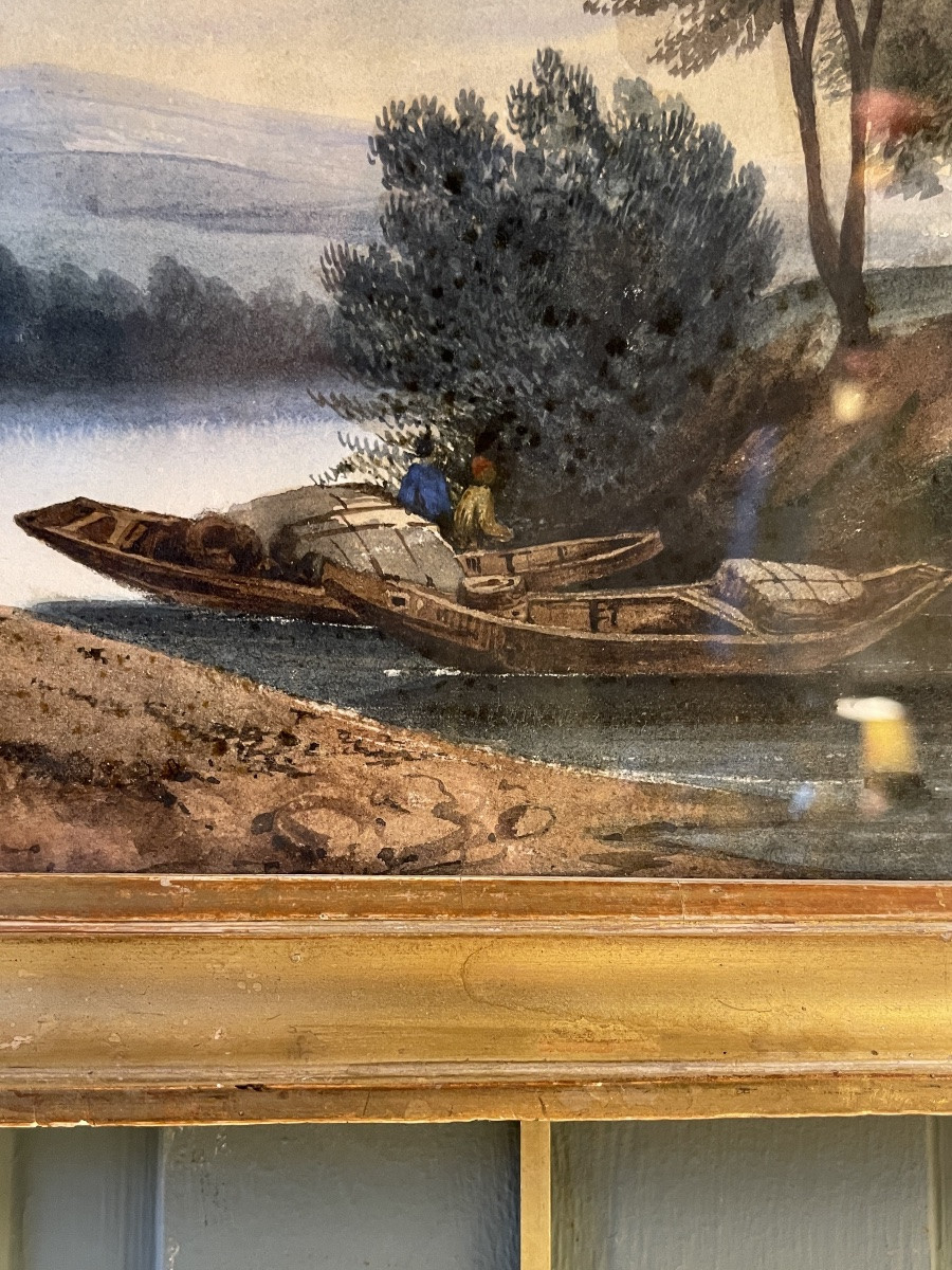 Les barques, Aquarelle XIX&egrave;me-photo-3
