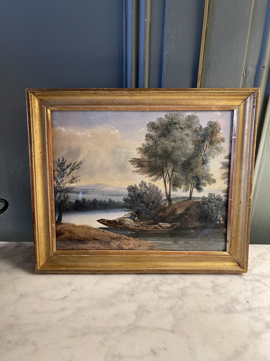 Les barques, Aquarelle XIX&egrave;me-photo-4