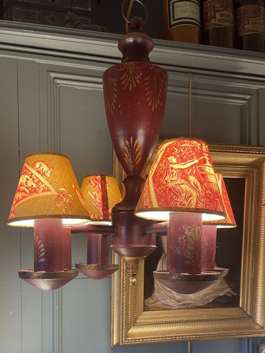 Lustre Quinquet de style Empire en t&ocirc;le peinte XIX&egrave;me-photo-2