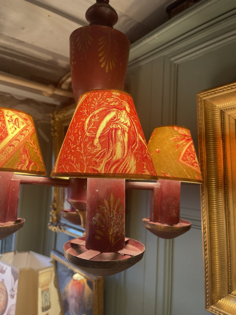 Lustre Quinquet de style Empire en t&ocirc;le peinte XIX&egrave;me-photo-3