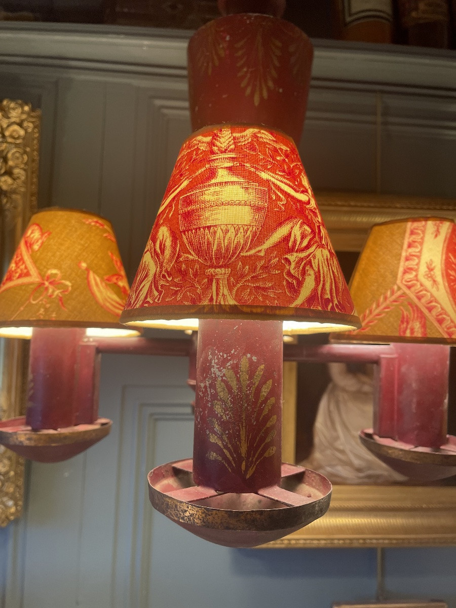Lustre Quinquet de style Empire en t&ocirc;le peinte XIX&egrave;me-photo-4