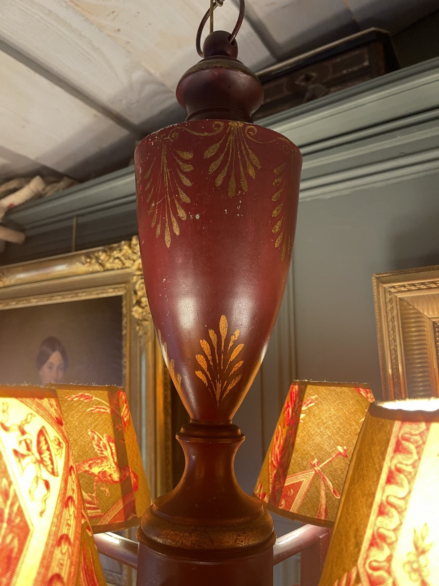 Lustre Quinquet de style Empire en t&ocirc;le peinte XIX&egrave;me-photo-3