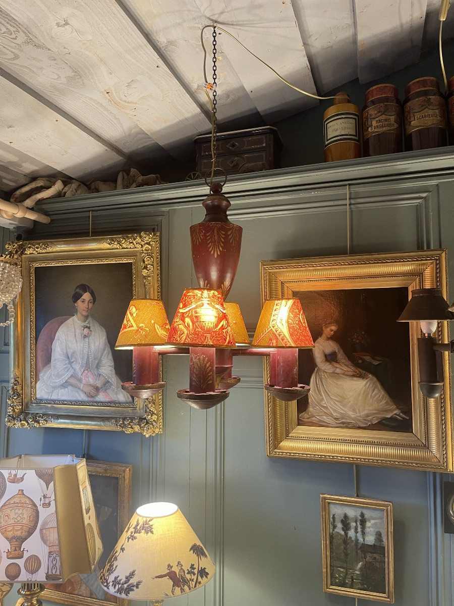 Lustre Quinquet de style Empire en t&ocirc;le peinte XIX&egrave;me-photo-4