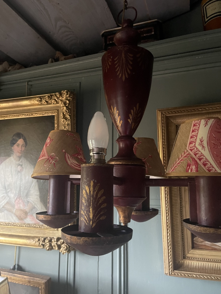 Lustre Quinquet de style Empire en t&ocirc;le peinte XIX&egrave;me-photo-6