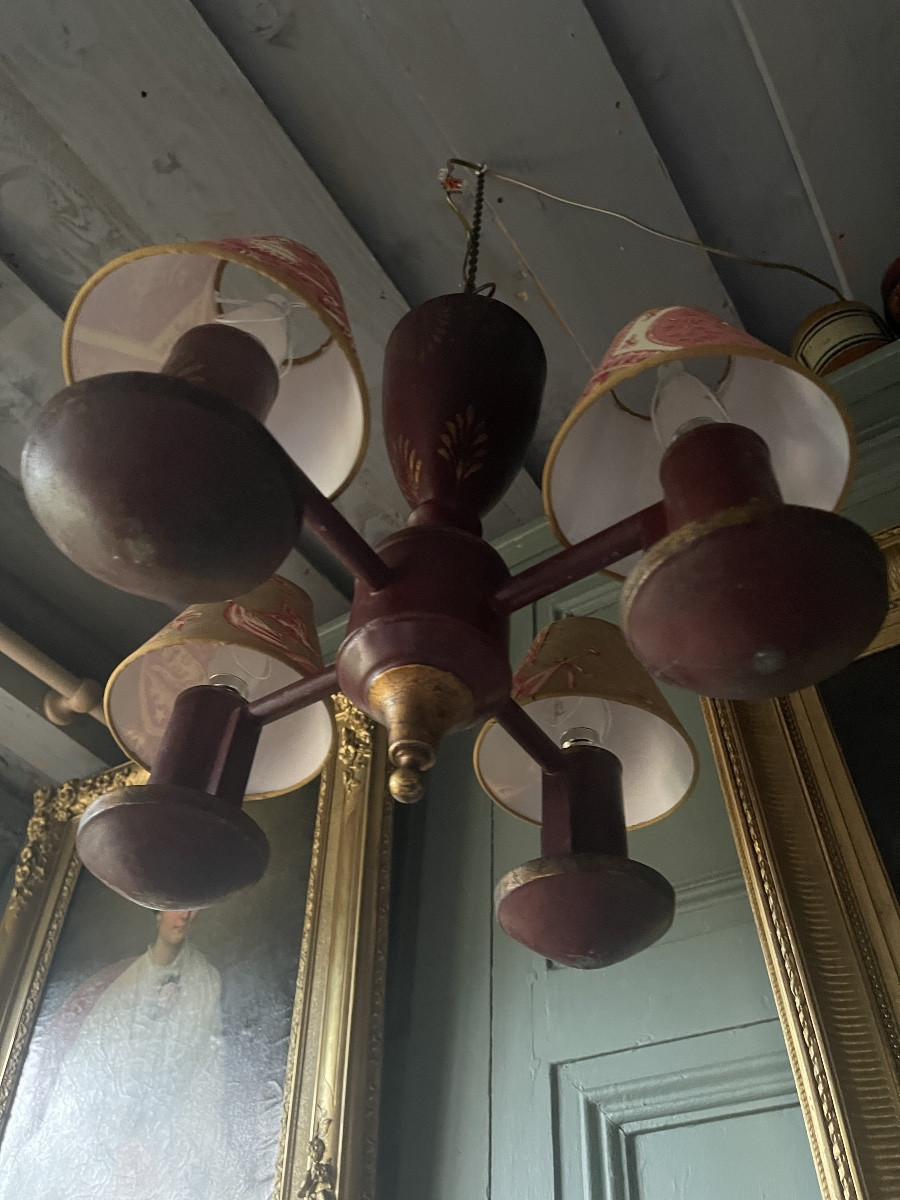 Lustre Quinquet de style Empire en t&ocirc;le peinte XIX&egrave;me-photo-7