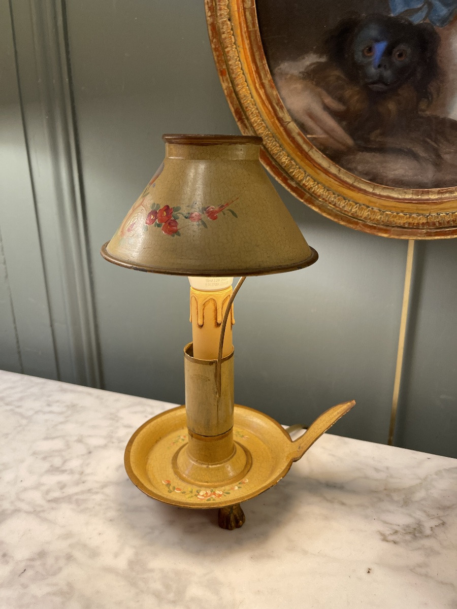 Small Bouillotte Lamp With Floral Decoration, Height 24 Cm-photo-1