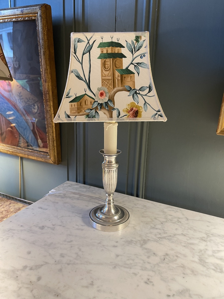 Silver Metal Lamp, Height 38.5 Cm-photo-2