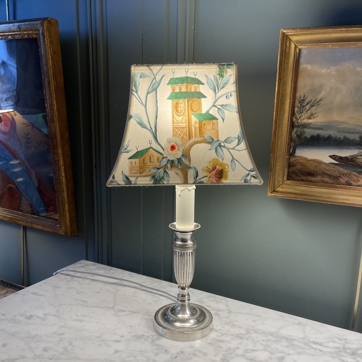 Silver Metal Lamp, Height 38.5 Cm