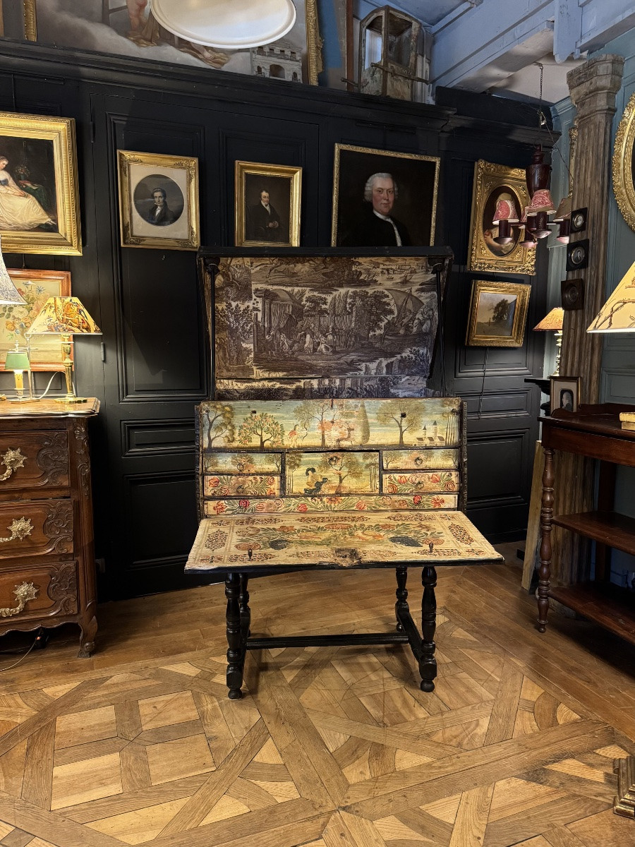 Cabinet de voyage clouté en bois peint et toile de Nantes époque XVIIIème-photo-8