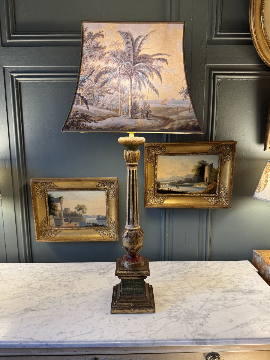 Grande lampe en bois peint, Hauteur 80 cm-photo-2