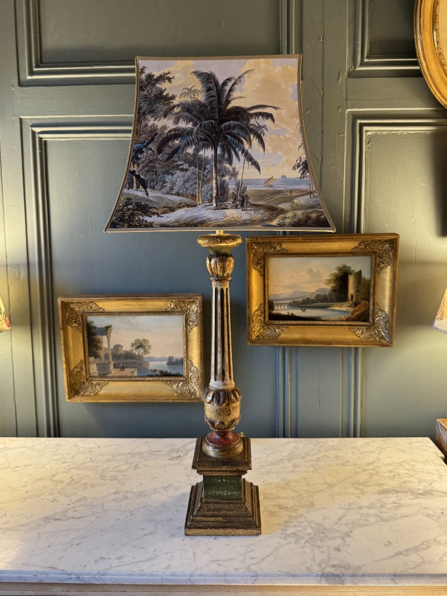 Grande lampe en bois peint, Hauteur 80 cm-photo-3