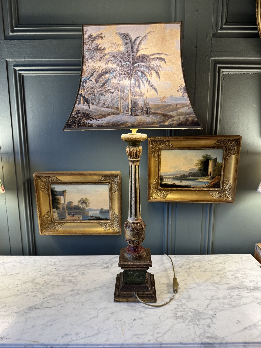 Grande lampe en bois peint, Hauteur 80 cm-photo-1