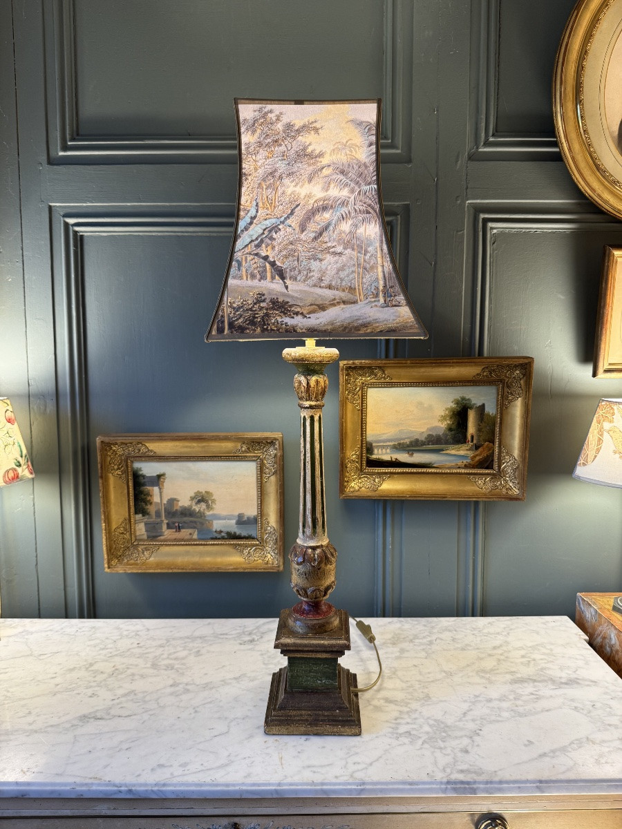 Grande lampe en bois peint, Hauteur 80 cm-photo-2