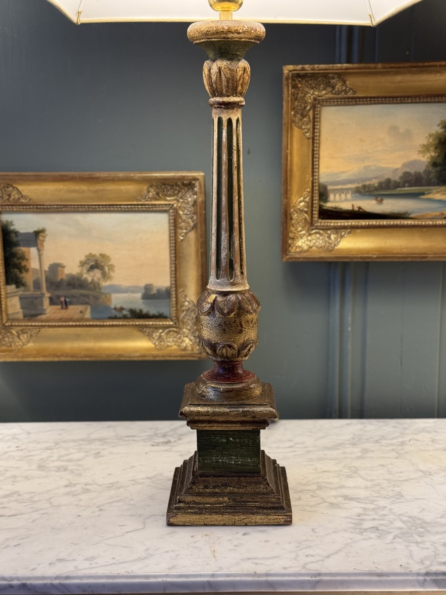 Grande lampe en bois peint, Hauteur 80 cm-photo-4