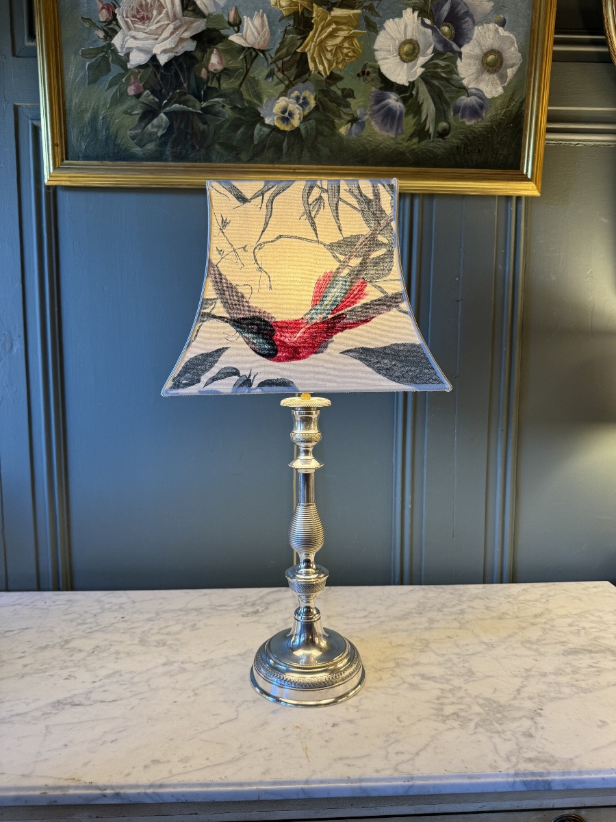 Grande lampe en bronze argenté ciselé XIXème, hauteur 59 cm-photo-2