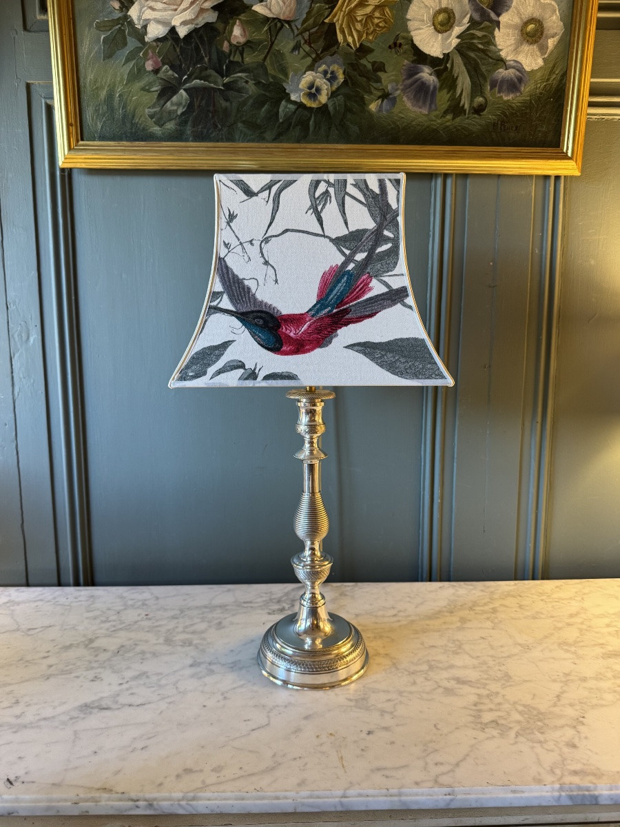 Grande lampe en bronze argenté ciselé XIXème, hauteur 59 cm-photo-3