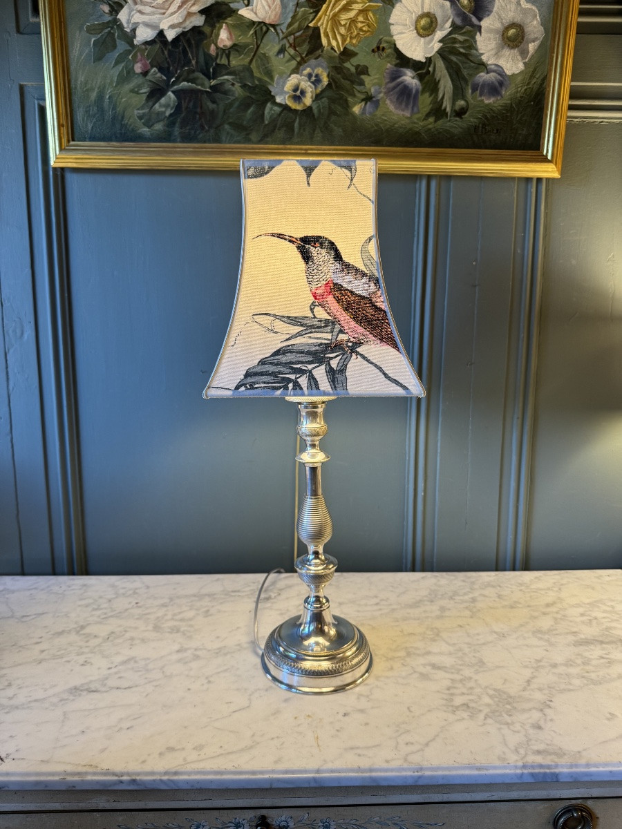 Grande lampe en bronze argenté ciselé XIXème, hauteur 59 cm-photo-2