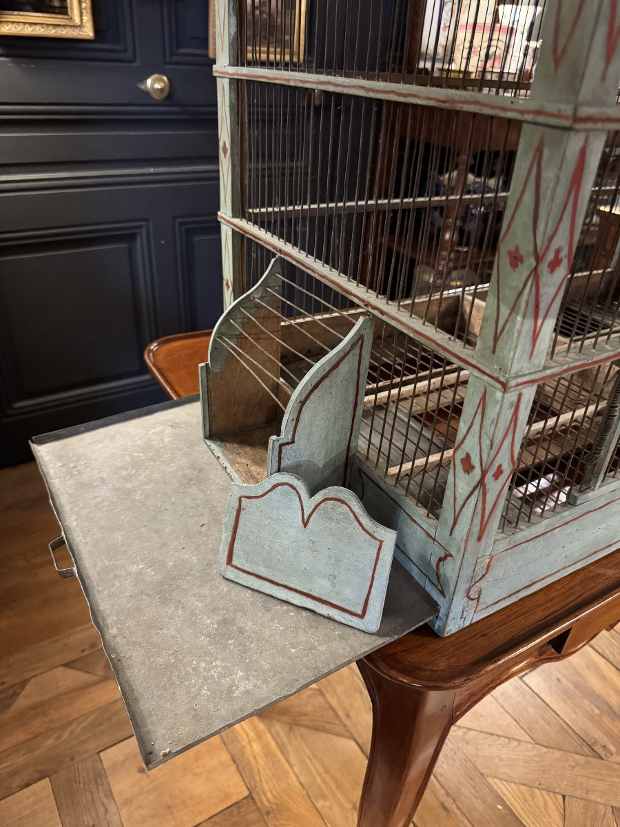 Cage à oiseaux en bois peint XIXe-photo-3