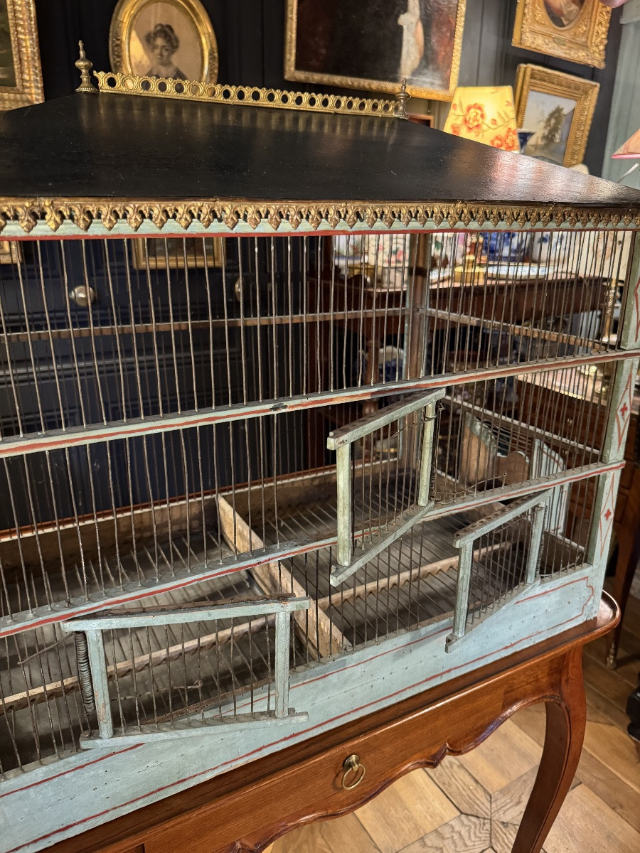 Cage à oiseaux en bois peint XIXe-photo-4