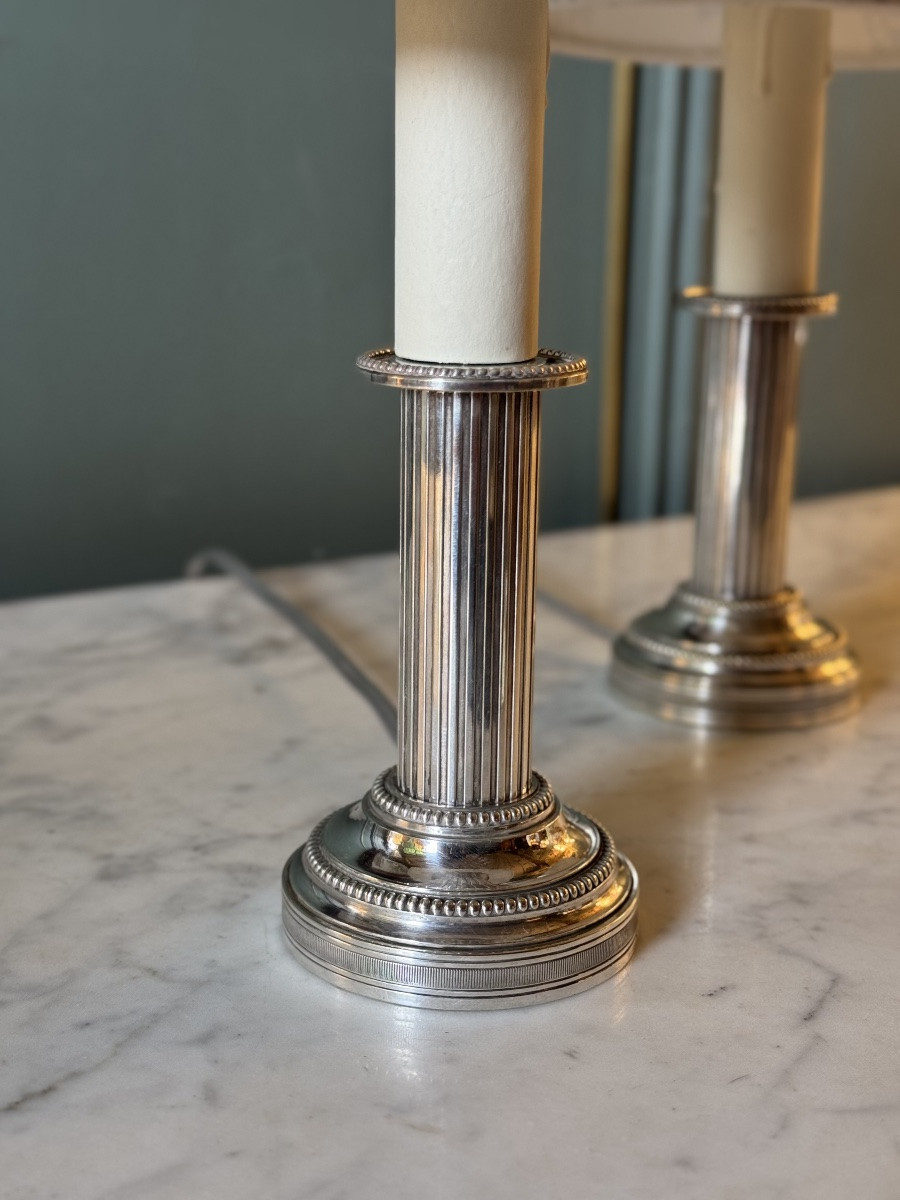Paire de petites lampes en métal Argenté, Hauteur 30 cm-photo-3