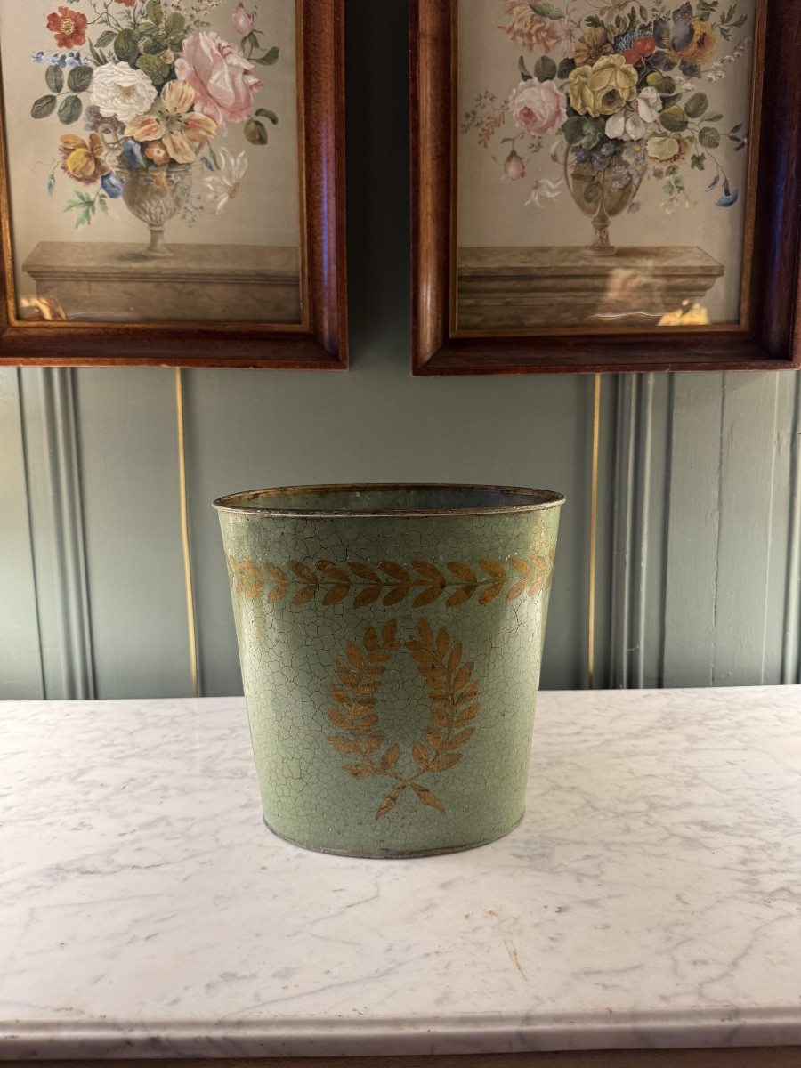 Painted Sheet Metal Wastepaper Basket, Height 23.5 Cm-photo-2